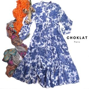 Choklate Paris Blue & White Floral Tiered Maxi Dress Sz S